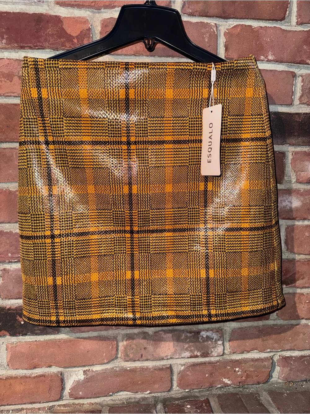 ESQUALO Yellow & Black Plaid Coated Mini Skirt